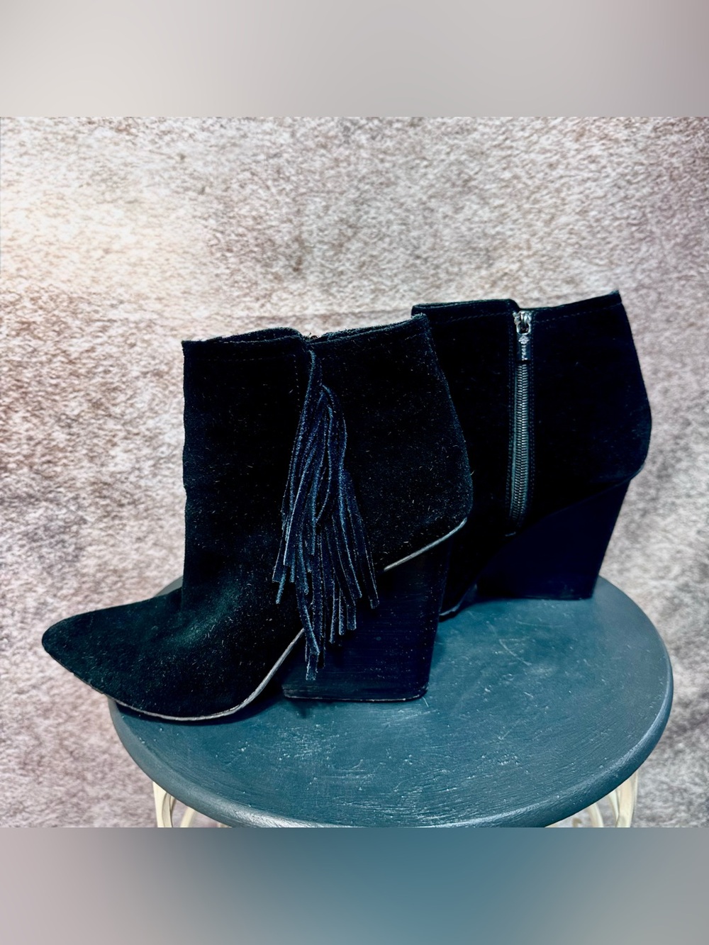 Isolá Black Suede Fringe Ankle Boots Size 10M